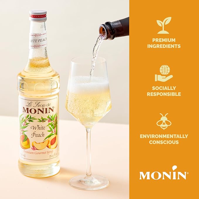 Monin - White Peach Syrup, Juicy Ripe Peach Flavor, Perfect for Cocktails, Mocktails, Iced Teas, & Smoothies, Gluten-Free, Non-GMO (1 Liter) - Image 4