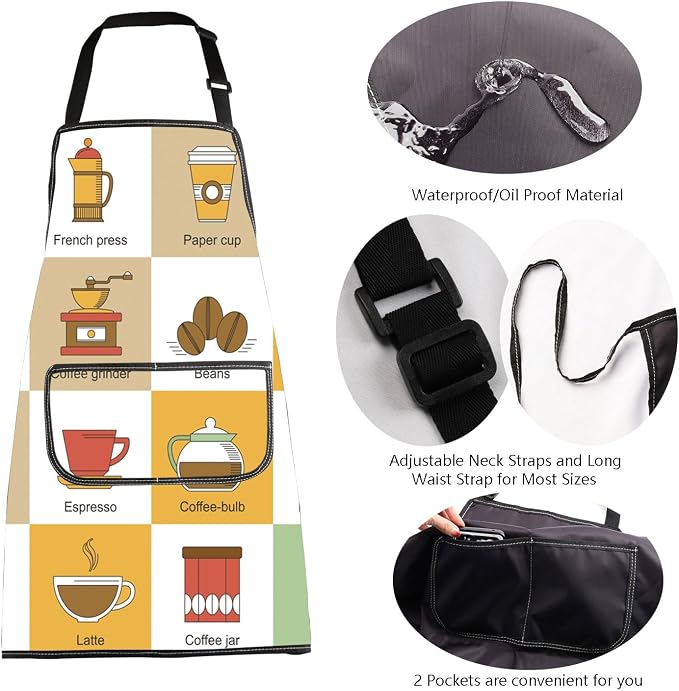 MBMSO Coffee Barista Apron with Pockets Coffee Aprons for Barista Gifts Cafe Aprons for Coffee Drinkers Coffee Lovers Gifts - Image 5