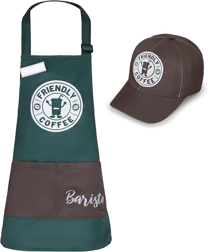 Dress Up America Barista Costume for Adults - Green Apron and Cap - Coffee Barista Costume Set