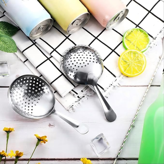Boao 4 Pack Julep Strainers Stainless Steel Strainer Cocktail Spoon for Loose Tea Filter Practical Bar Colander Tool for Commercial Bar Use