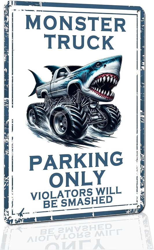 Monster Truck Tin Sign Birthday Decorations & Room Decor, Car Poster for Boys Bedroom, Durable Metal Wall Art, Vintage Style Auto Theme - 8x12 Inches by VOTHI