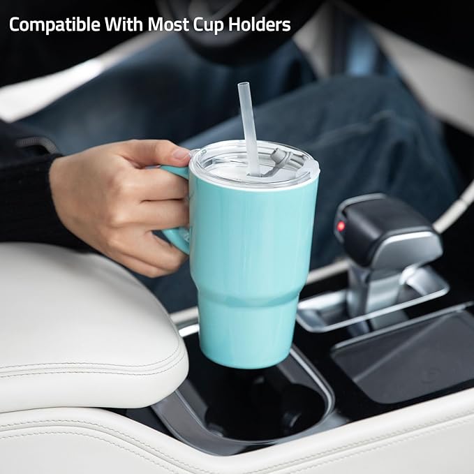 Sweejar Ceramic Tea Cup with Lid, 16 OZ Portable Coffee Mug, Dishwasher Safe Travel Mug with Infuser, Reusable Teacup for Car Cup Holder, Tea Lovers(Turquoise)