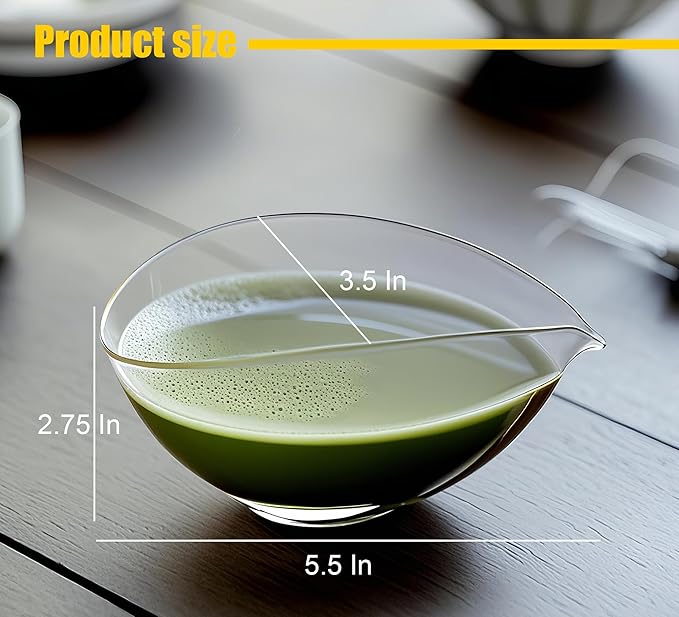 Matcha Bowl with Spout, Lead-Free Glass Tea Bowl with Pour Spout 7 Oz, Japanese Style Chawan, Matcha Ceremony Accessories