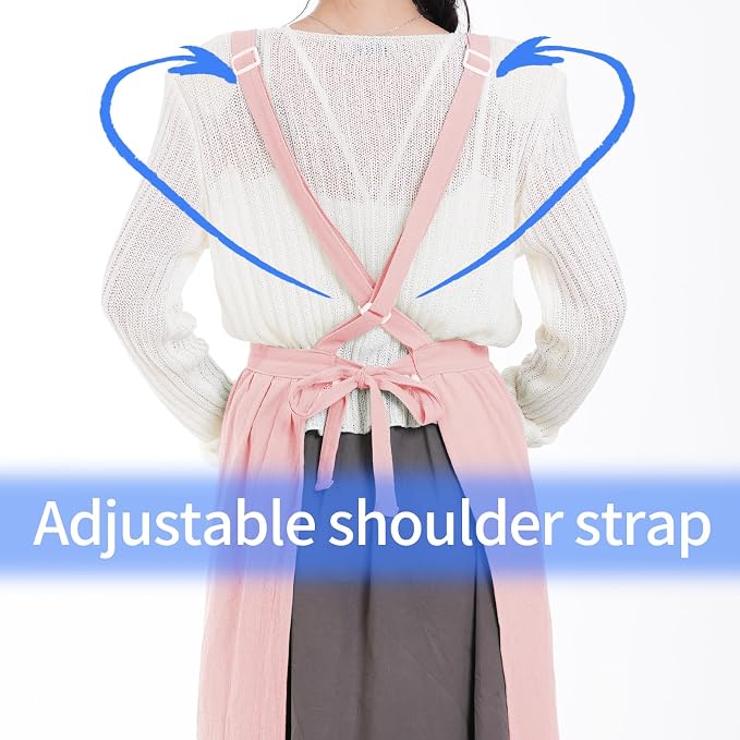 Pinknoke Cute Cotton Pinafore Aprons for Women with Pockets for Kitchen | Vintage Apron Dress,Adjustable Cross Back,2 Pockets,Long Straps,for Cooking Backing Gardening Painting Cleaning Gift Giving - Image 8