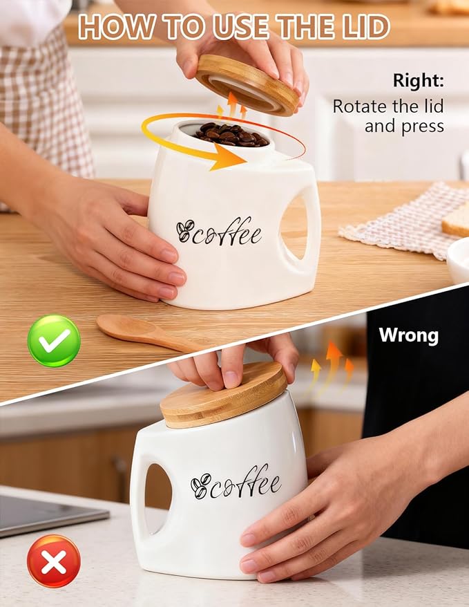 Ceramic Canister Set with Airtight Lid, Kitchen Canisters for Countertop with Comfort Grip, White Canisters Set of 3 for Coffee Sugar Tea, Home Decor (25oz/750ml)