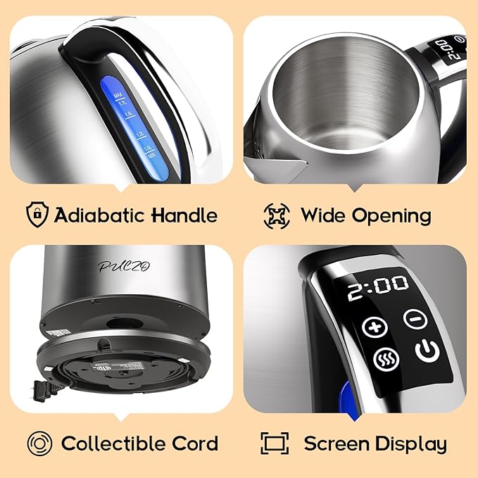 Electric Kettle Temperature Control,1.7L Electric Tea Kettle with 7 Temperature Settings,1500W Hot Water Boiler Heater, LED Display&Touch Control,Auto-Shutoff/Boil-Dry Protection