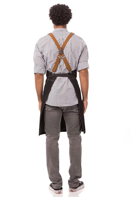 Chef Works Unisex Berkeley Bib Apron, Black W/Desert Sand Suspenders, One Size - Image 3