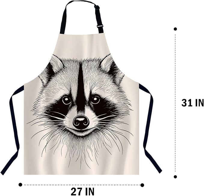 Sketch Raccoon Face Apron Adjustable Neck Bib Apron for Men Women,Suitable for Kitchen Cooking Waitress Chef Apron - Image 2