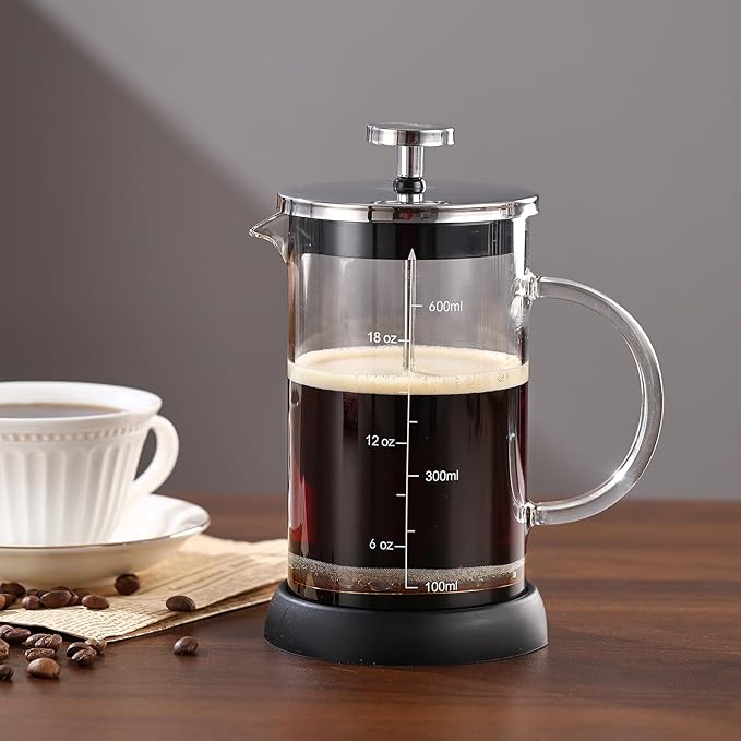 Bincoo French Press Coffee Maker 600ML - Single Layer Borolicate Glass Travel Coffee Press,Tea and Frothed Milk Press, Easy to Use