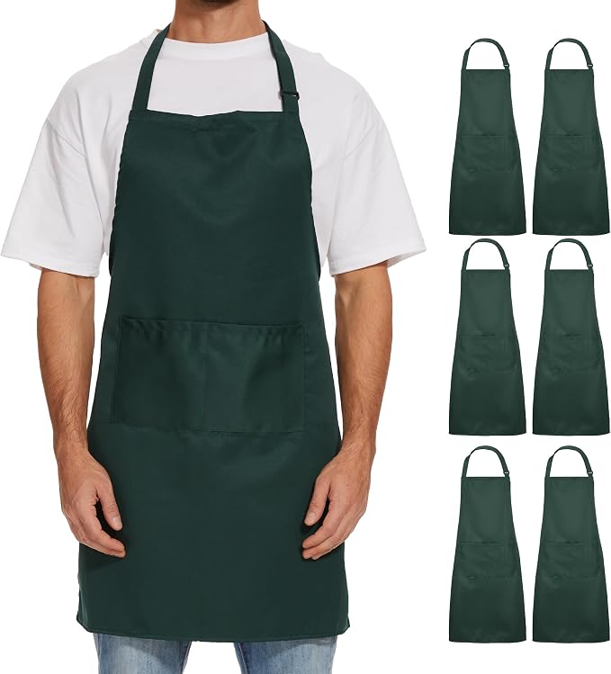 Will Well Kitchen 2 Pack Bib Apron For Men & Women with 2 Pockets - Green | Unisex 33'' x 27'' Oil & Water Resistant Soft Kitchen Chef Apron with Adjustable Neck Strap & 38'' Waist Ties for Snug Fit by WillWell