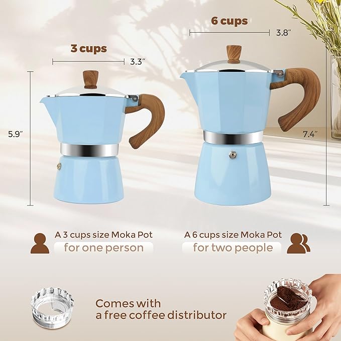 ShanSon Moka Pot Stovetop Espresso Maker 6 Cup 10 oz Italian Coffee Maker Manual Cuban Coffee Percolator Machine Italian Espresso Greca Coffee Maker for Cappuccino or Latte,Blue