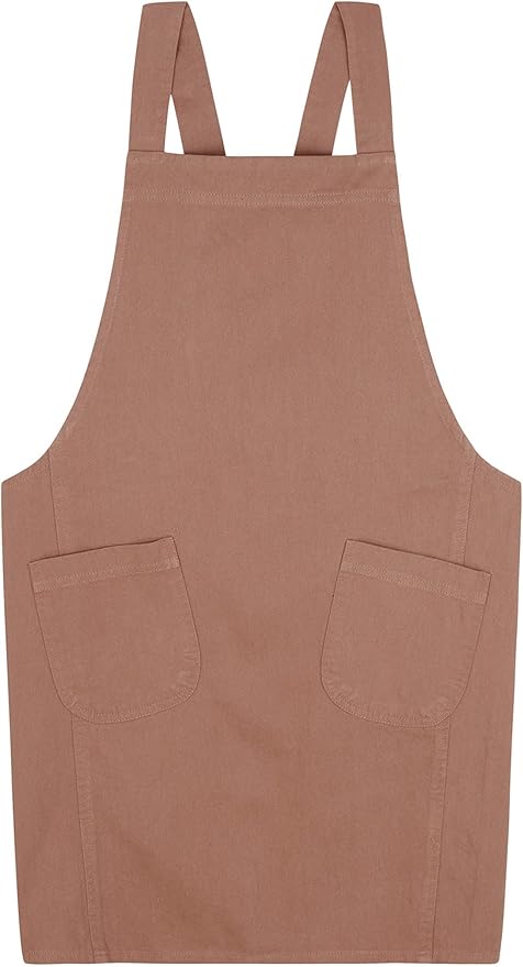Japanese Cotton Linen Cross Back Apron with Pockets,Fashion Pinafore Dress for Gardening Painting Cleaning Cooking by FADUOFA
