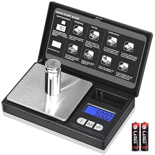 THINKSCALE 𝗚𝗿𝗮𝗺 𝗦𝗰𝗮𝗹𝗲, 𝟮𝟬𝟬𝗴/𝟬.𝟬𝟭𝗴 Mini Pocket Scale with 6 Units, Steelyards, Tare, Scales Digital Weight Grams for Jewelry, Medicine, Coffee, Herb, Cal Weight Included