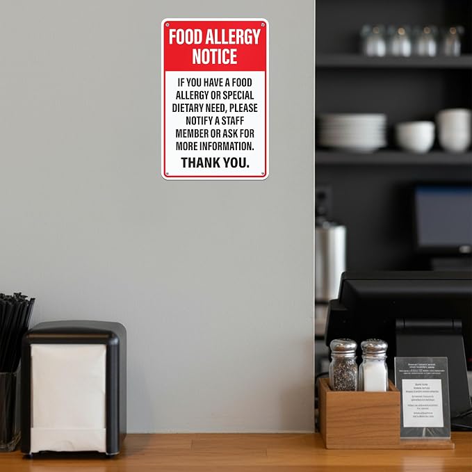 Food Allergy Notice Sign for Restaurants, Food Trucks, Cafes, Aluminum Safety Notice Sign, 12" x 8" - Image 5