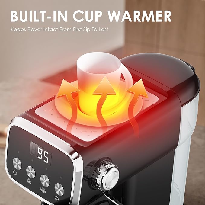 PLJY0110 20BAR Slim Vertical Espresso Machine with Milk Frother, Built-in Cup Warmer,Compact Space-Saving Design 43 OZ Detachable Tank, for Rich Espresso, Americano, Latte, Black