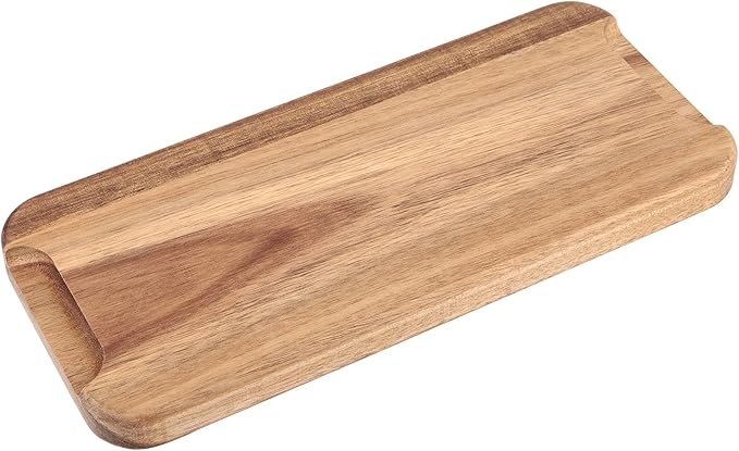 FUNSUEI 11.8 x 5.1 Inches Set of 6 Wooden Serving Platters, Acacia Wooden Serving Trays with Grooved Design, Rectangular Wood Platters for Fruit, Cookie, Bread, Vegetable, Salad