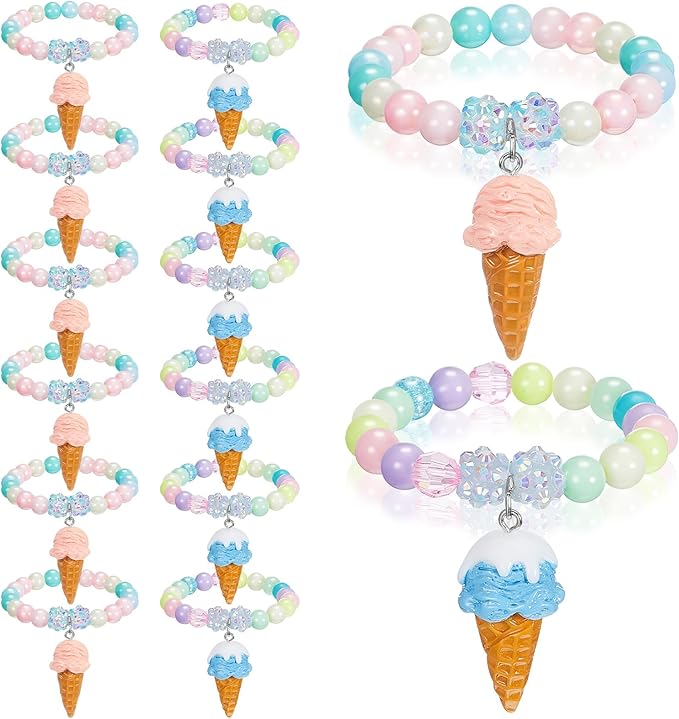 Ecally 12 Pcs Ice Cream Party Favors Beaded Bracelet Bulk Ice Cream Bracelet Decorations for Summer Party Supplies Pendant Accessories Supplies