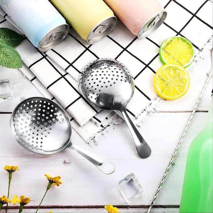 Boao 2 Pack Julep Strainers Stainless Steel Strainer Cocktail Spoon for Loose Tea Filter Practical Bar Colander Tool for Commercial Bar Use