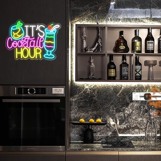 Cocktail Neon Sign It's Cocktail Hour Neon Light USB Dimmable LED Beer Signs for Beer Bar Coffee Cafe Home Pub Man Cave Stores Hotel Party Window Wall Decor Restaurant
