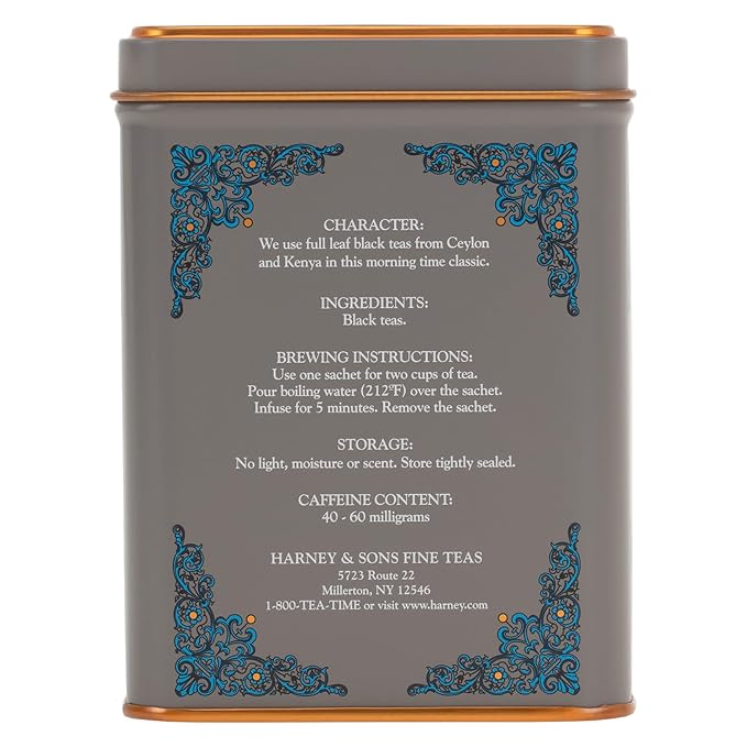 Harney & Sons English Breakfast Tea, Caffeinated, 20ct sachet tin, HT Tea Blends (Pack of 2)