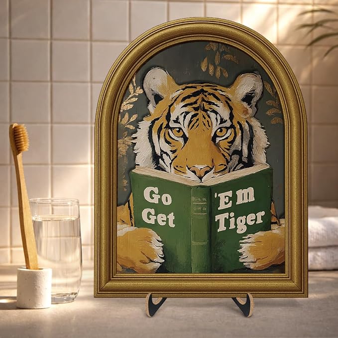 3D Motivational Tiger Table Decor Sign, Vintage Go Get Em Tiger Wall Art Sign for Home Living Room Office Desk Wall Shelf Decor 8x10 Inch
