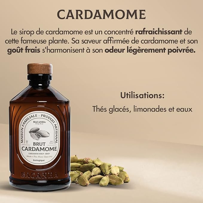 Bacanha Organic Raw Cardamom Syrup - Premium French Artisanal Syrup - Spicy & Aromatic Flavor for Coffee, Tea & Cocktails - Gourmet and Organic - For Lattes and More - 400ml Glass Bottle - Image 4