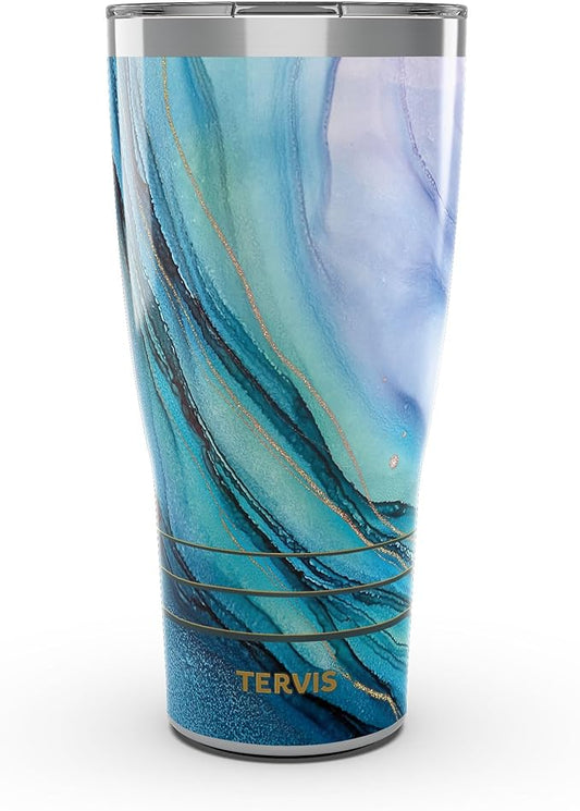 Tervis Traveler Inkreel - Teal Wave Made in USA Double Walled Insulated Tumbler Travel Cup Keeps Drinks Cold & Hot,
