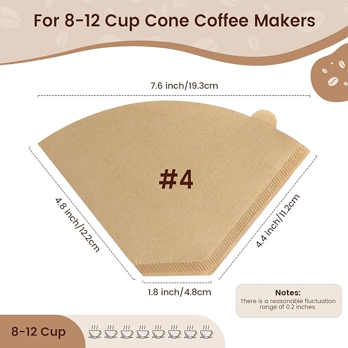 120Pcs Cone Coffee Filters #4, Clinuse Unbleached Size 04 Coffee Filters 8-12 Cup, Disposable Natural Paper Filters, No.4 Cone Filters Compatible with Ninja, Cuisinart, Pour Over and Drip Coffee Maker