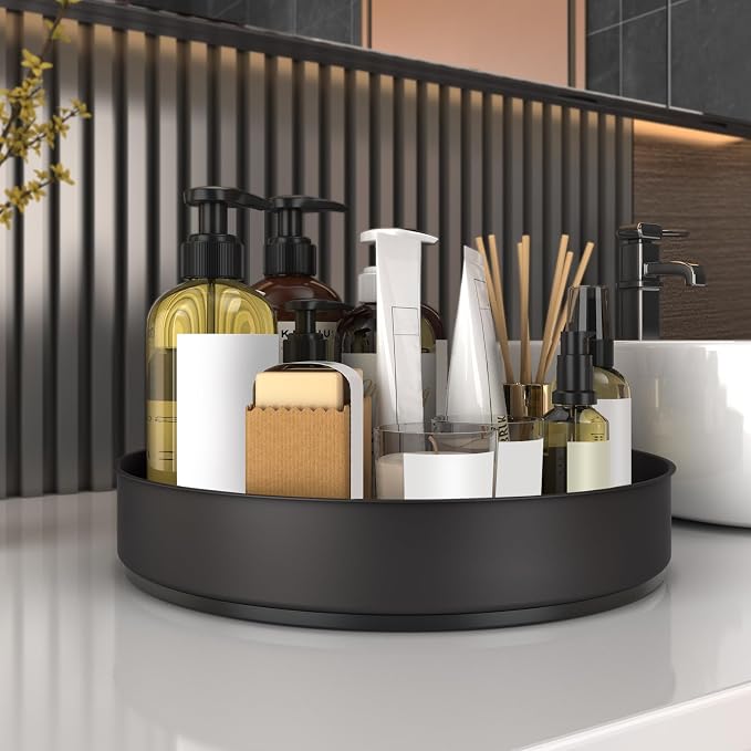 VAEHOLD Lazy Susan Stainless Steel Black Spice Rack Turntable for Pantry Cabinet - Decorative Trays Storage Containers Organizer for Kitchen Cabinet, Snacks, Bathroom (10 inches) - Image 6
