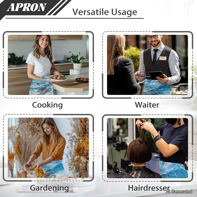 Server Apron with 3 Pockets 13 Inch Short Half Waist Aprons Waterproof Cooking Aprons for Women Men - Image 5