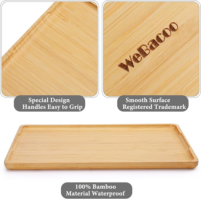Bamboo Tray with Handles - Lightweight Serving Tray for Breakfast in Bed, Coffee Table, BBQ, Kitchen, Ottoman & Party - Perfect for Lap, Couch & Gifting - Large Size Wood Tea Tray - 15”x10”