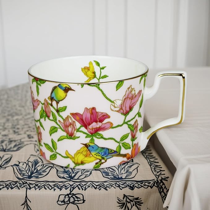Vintage 8 Ounces Teacup and Saucers Set Floral Tea Cups Set Bone China TeaCups Coffee Tea Cup for Tea Party Women Mom (Pink)