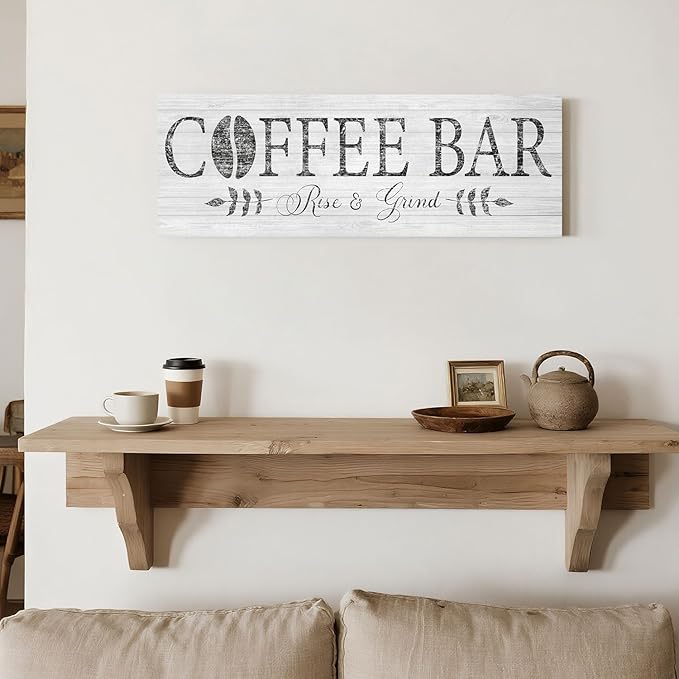Rise & Grind Coffee Sign Decor Inspirational Canvas Prints Art for Kitchen Farmhouse Shelf Counter Bar Station Decoration 6x17inch