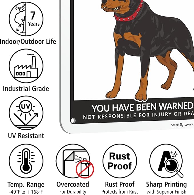 SmartSign Beware Of Guard Dog Warning Sign - 10"x7", 40 mil Laminated Rust-free Aluminum - Funny Metal Signs for Entrances, Outdoors, Patio, Gifts, Cafe - Guard Dog Theme, Made in USA - Image 7