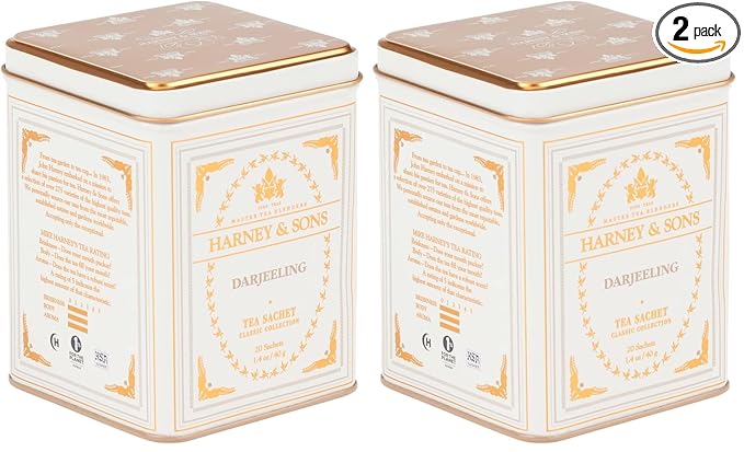Harney & Sons Darjeeling Black Tea, 20 Sachets of Black Tea | Classic Collection, 20 sachet tin (Pack of 2)