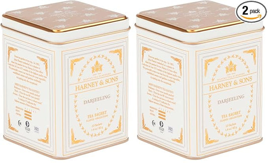 Harney & Sons Darjeeling Black Tea, 20 Sachets of Black Tea | Classic Collection, 20 sachet tin (Pack of 2)