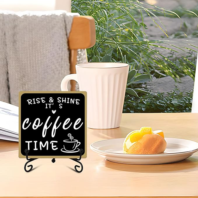 Wooden Coffee Bar Sign Coffee Bar Decor, Coffee Bar Decorations Black and White with Iron Stand Bar Tabletop Shelf Accessories, Coffee Signs Decors for Coffee Station Home Farmhouse Kitchen & Office - Image 5