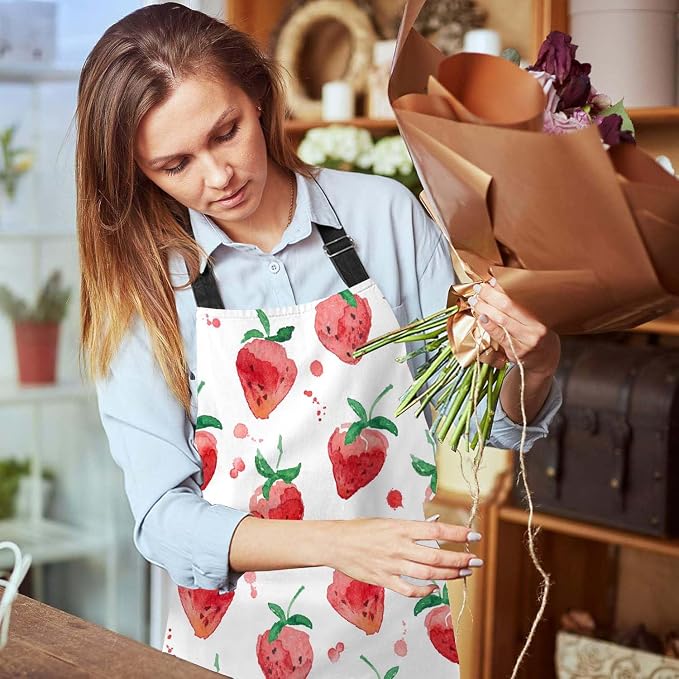 Watercolor Strawberry Kitchen Apron for Women Men, Adjustable Apron Chef Bakers Apron Cooking Apron Cooking Baking Gardening - Image 6