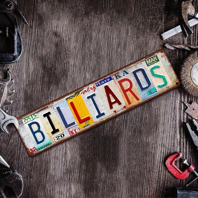 Billiards Metal Sign – Vintage License Plate Style Wall Decor – Rustic Tin Plaque for Man Cave, Game Room, Pool Hall & Pub Bar – Retro Industrial Design with Pre-Drilled Holes 16x4 Inch Aluminum (Diversity-03) - Image 6