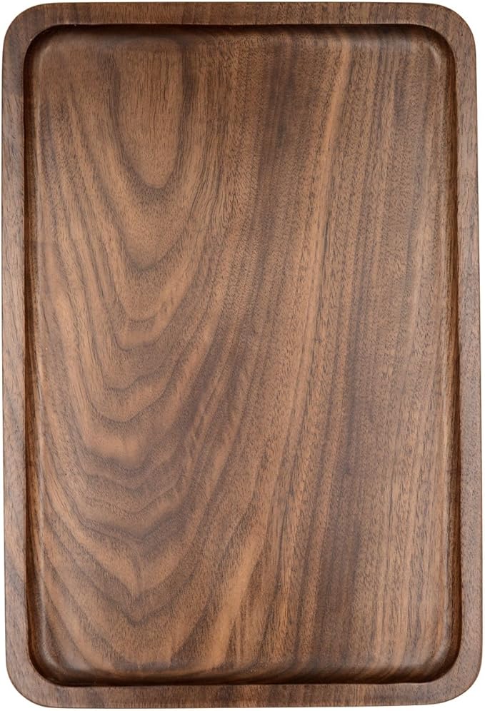 Bamber Wood Serving Tray Wooden Decorative Coffee Tea Platter Whole-piece Black Walnut 13.4 x 9 Inches