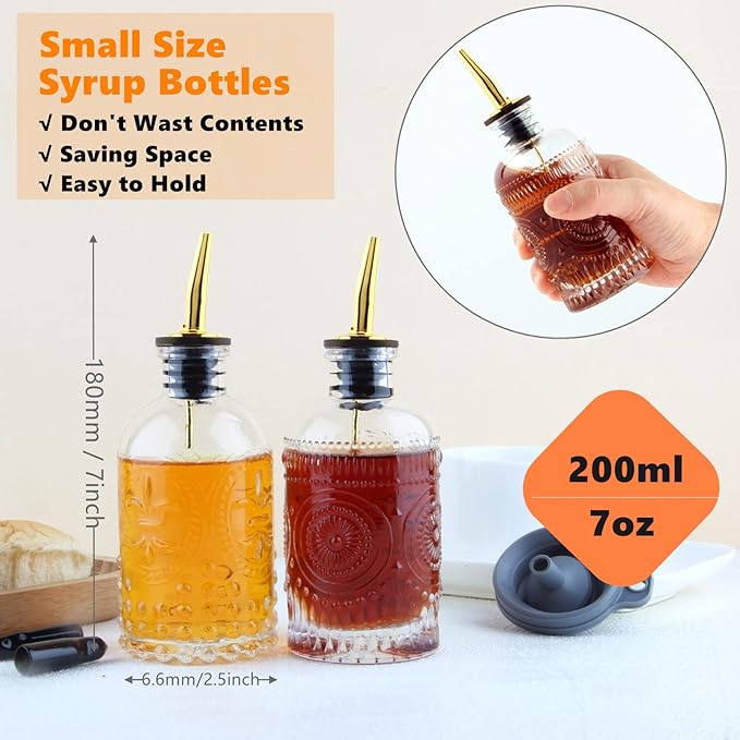 Shining Craft Coffee Syrup Dispenser Bottles Set 2 Pack 7 OZ Simple Small Syrup Bottles Set with Metal Pour Spout Ideal for Coffee Syrups, Condiments, Coffee bar, SC056 (2 pack) - Image 3
