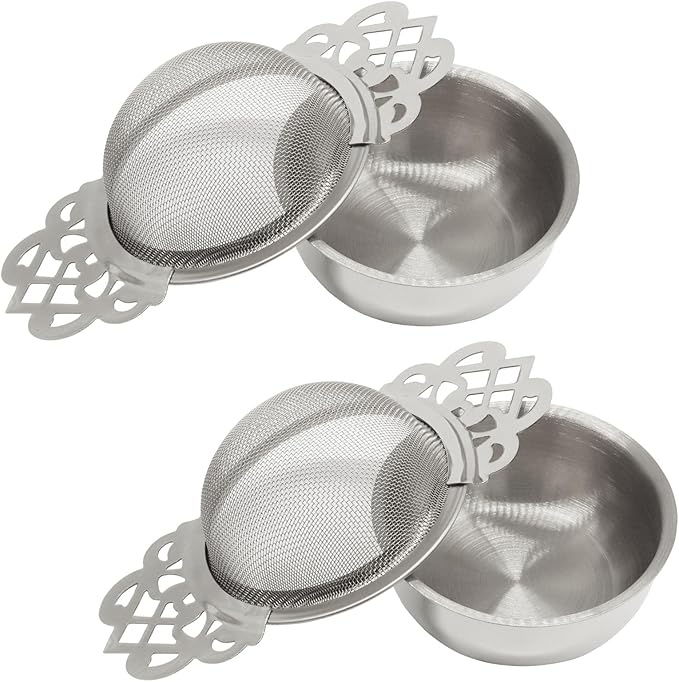 2 Pcs Tea Strainer Bowl, Stainless Steel Loose Leaf Tea Filter for Easy Brewing and Cleaning, Design Fits Most Standard Cups (Silver)