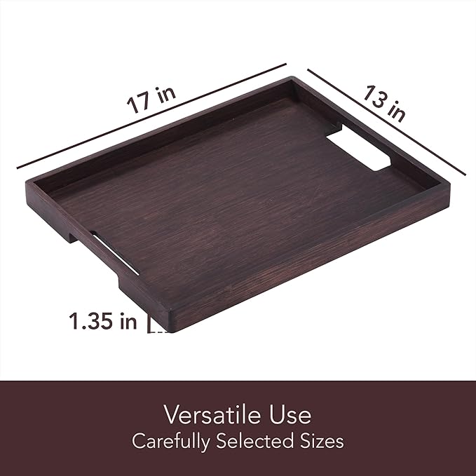 DETOR Serving Tray 17" x 13", Innovative Anti-Slip Coating, Mahogany Bamboo Finish, Solid Bamboo Board, Decorative & Ottoman Tray for Food, Drinks, and Home Décor