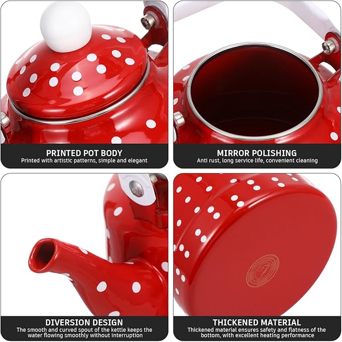 1.8 Quart Vintage Tea Kettle,Enamel Tea Kettle with Handle Cute Stovetop,Enamel on Steel Water Coffee,Colorful Hot Water Kettle for Home Kitchen Decor, No Whistling