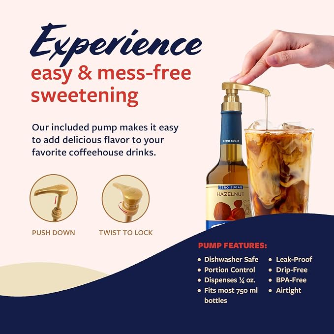 Torani Zero Sugar Puremade Syrup, Hazelnut Flavoring for Drinks, Non-GMO, Glass Bottle with Pump Included, 25.4 Fl Oz - Image 5