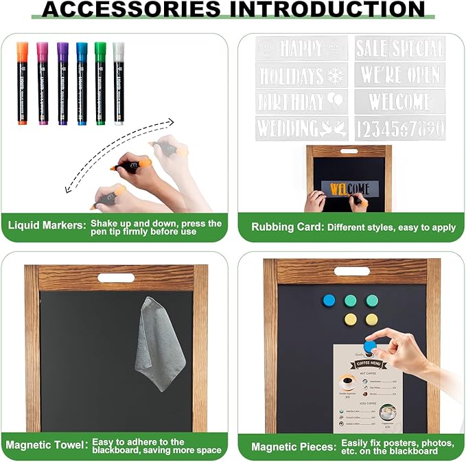 Magnetic Chalkboard Easel Sign Sidewalk - 40 x 20 Inches, Large Stand up Chalk Board Signs, Double Sided Outdoor Chalkboard Display for Restaurant Cafe Shop Wedding Party or Business, Brown