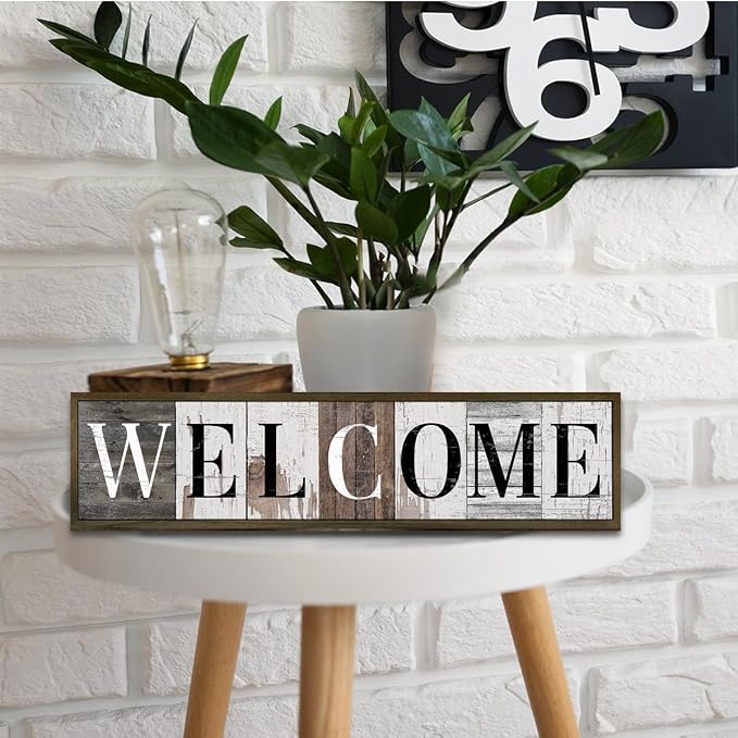 Welcome Wood Signs, Rustic Wall Plaque, Farmhouse Front Door Sign for Indoor Outdoor, Desk Decor Art, Home Decor for Housewarming, Porch Entryway Decoration, Framed Wooden Box Sign 17.8x4x1.2 inches - Image 4