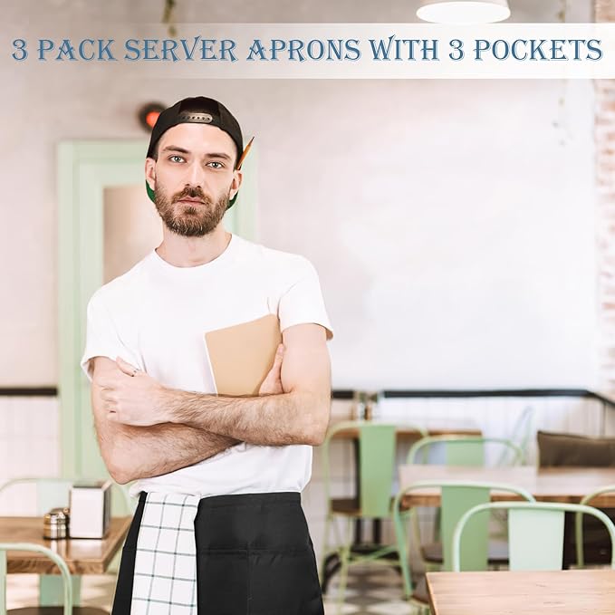 PEASUG Server Apron, Waitress Apron with 3 Pockets, Short Aprons for Women with Pockets for Servers, Waiter, Waitress