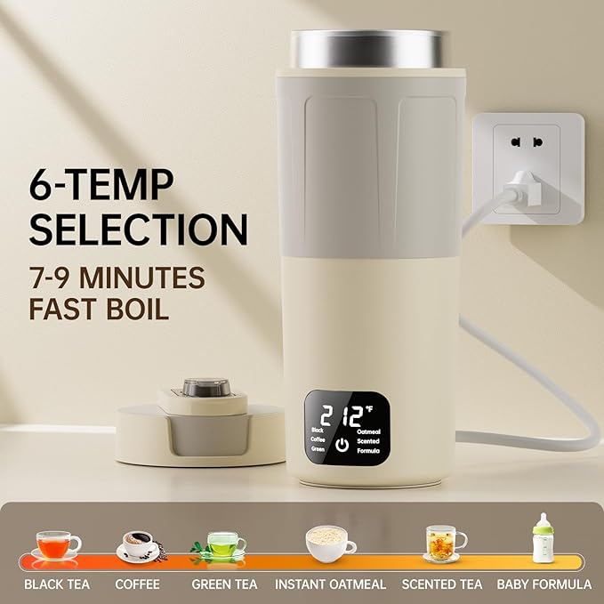 Dual Voltage Portable Electric Kettle Travel Hot Water for Tea,Coffee, 6 Temperature Controls and LCD Display, 304 Stainless Steel and Large Capacity 550ml, Auto Shut Off&Boil Dry Protection
