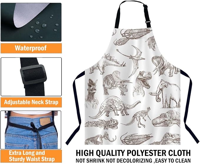 Dinosaurs Waterproof Apron Kitchen Chef Aprons Bibs for Grooming Cooking Baking Painting Gardening - Image 3